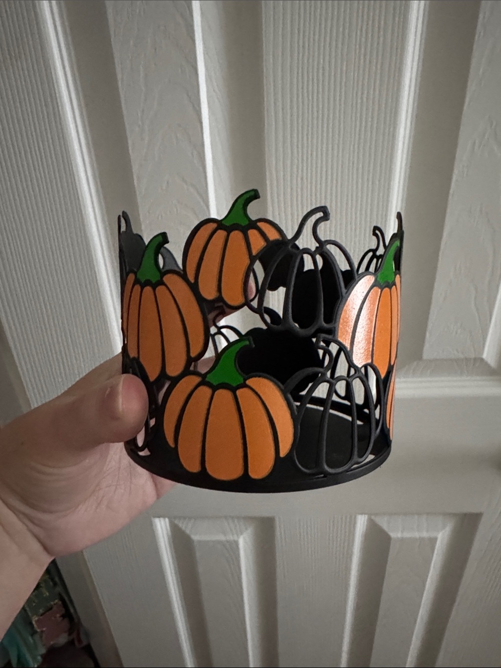 Pumpkin Cutout Metal Candle Holder - Orange & Green